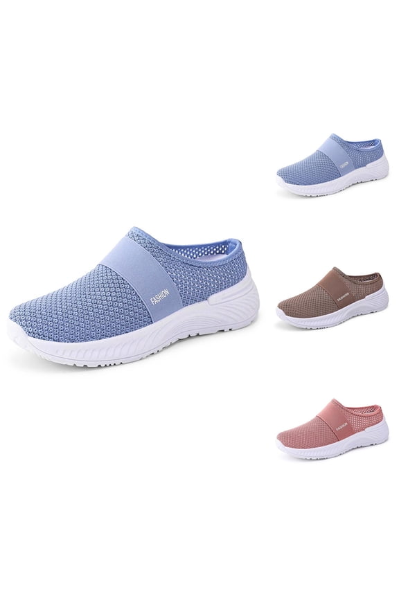 Women Mules Shoes Slip On Open Back Mesh Walking Shoes Sneakers Comfortable Arch Support Lightweight Breathable Sneakers Soft Bottom