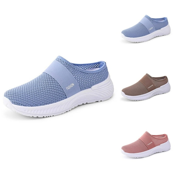 Women Mules Shoes Slip On Open Back Mesh Walking Shoes Sneakers Comfortable Arch Support Lightweight Breathable Sneakers Soft Bottom