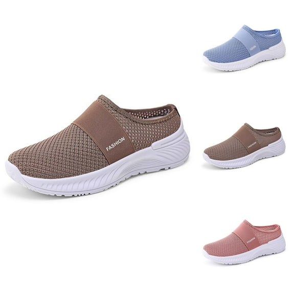 Women Mules Shoes Slip On Open Back Mesh Walking Shoes Sneakers Comfortable Arch Support Lightweight Breathable Sneakers Soft Bottom