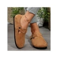 thumbnail image 1 of Women Mules Suede Leather Sandals Flat Round Toe Slip On Buckle Straps Retro Comfy, 1 of 6