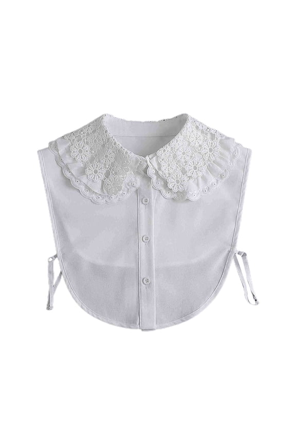Women Multi Layered Lapel Faux Collar Layering Vintage Doll White Half Shirt Blouse Dickey Hollow Out Embroidery Floral Lace Detachable False Collar Crop Top