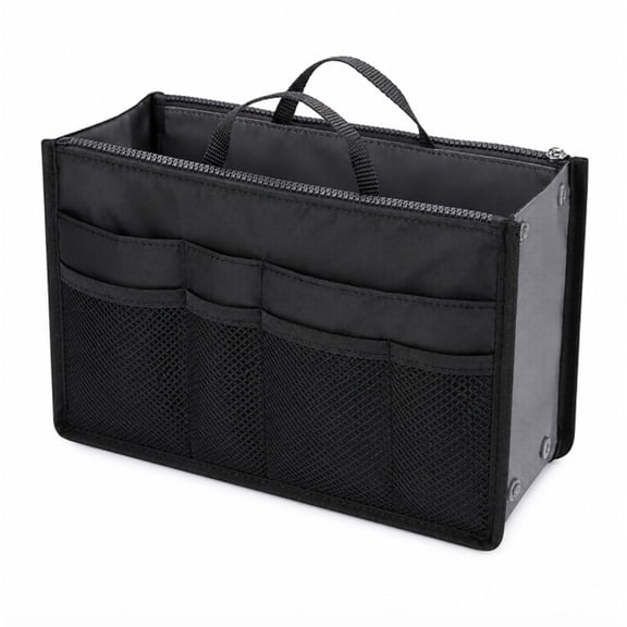 Women’s Purse Organizer Insert with Zipper and Handles, Multi Pocket Handbag and Tote Bag Liner, TIKA
