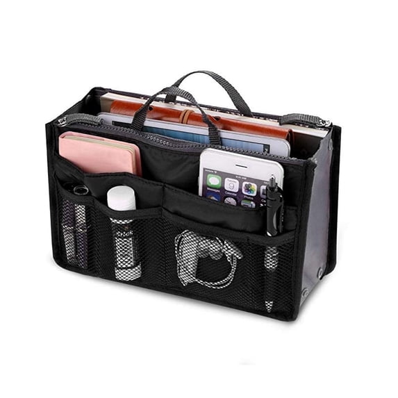 Women’s Purse Organizer Insert with Zipper and Handles, Multi Pocket Handbag and Tote Bag Liner, TIKA