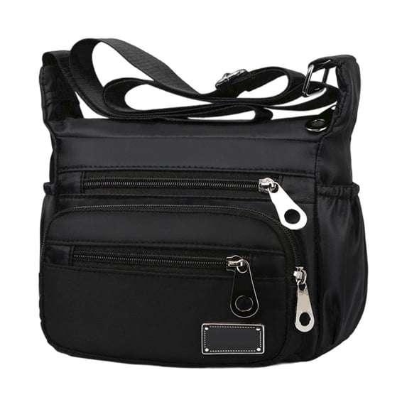 Women Multi Pockets Crossbody Bag Waterproof Nylon Single Shoulder Bag Travel Purses Handbags,Black