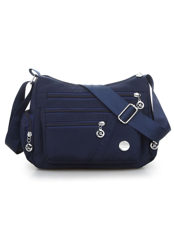Women Multi Pockets Crossbody Bag Waterproof Nylon Single Shoulder Bag Travel Purses Handbags, Blue