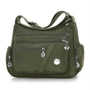 Women Multi Pockets Crossbody Bag Waterproof Nylon Single Shoulder Bag Travel Purses Handbags, Green