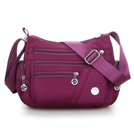 Women Multi Pockets Crossbody Bag Waterproof Nylon Single Shoulder Bag Travel Purses Handbags, Purple