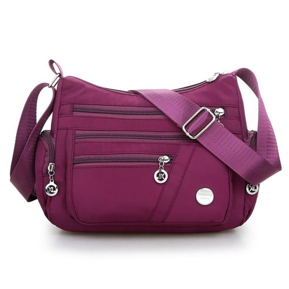 Women Multi Pockets Crossbody Bag Waterproof Nylon Single Shoulder Bag Travel Purses Handbags, Purple