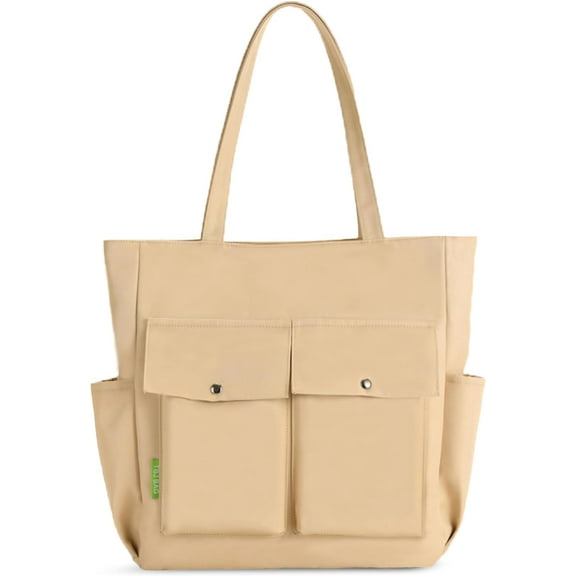 Women Multi Pockets Zipper Waterproof Lightweight Tote Bag Casual Large Shoulder Handbags Cute Canvas College Totes