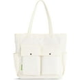 thumbnail image 1 of Women Multi Pockets Zipper Waterproof Lightweight Tote Bag Casual Large Shoulder Handbags Cute Canvas College Totes, 1 of 8