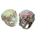 thumbnail image 1 of Women Multicolor Big Oval Faux Moonstone Carved Flowers Finger Ring Jewelry, 1 of 4