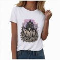thumbnail image 1 of Women Multicolor Halloween Graphic Print Short Sleeve Crew Neck T-Shirt, Soft Loose Basic Casual Blouse Tops for Daily Autumn Wear and Holiday Party Dressing S White, 1 of 8