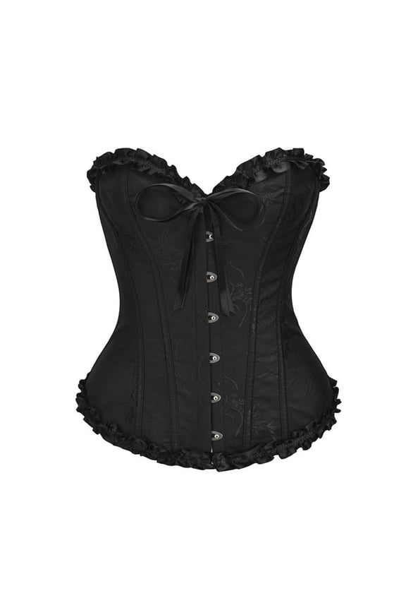 Women Multicolor Lace Corset Top Push Up Bustier Waist Trainer Rubber Bone Tummy Control Shapewear Vest Black L