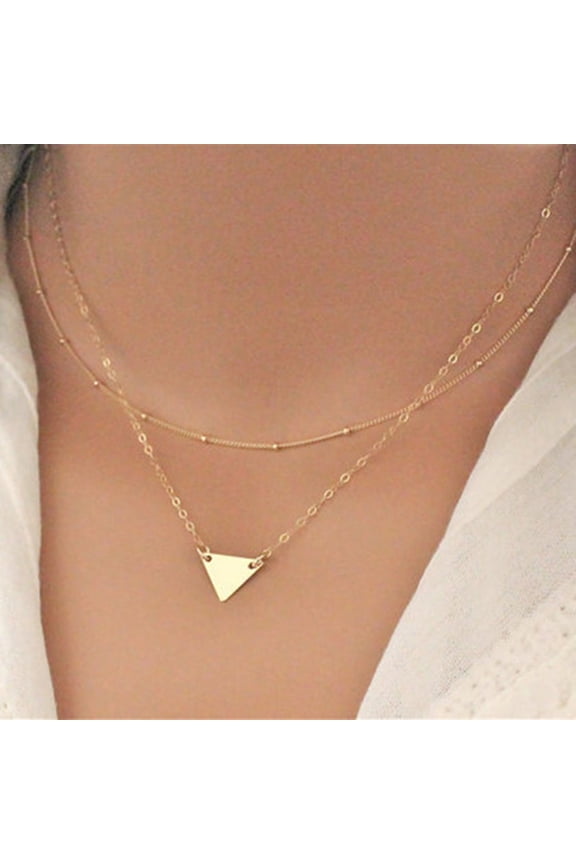 Women Multilayer Triangle Shape Pendant Chain Necklace Jewelry Gift