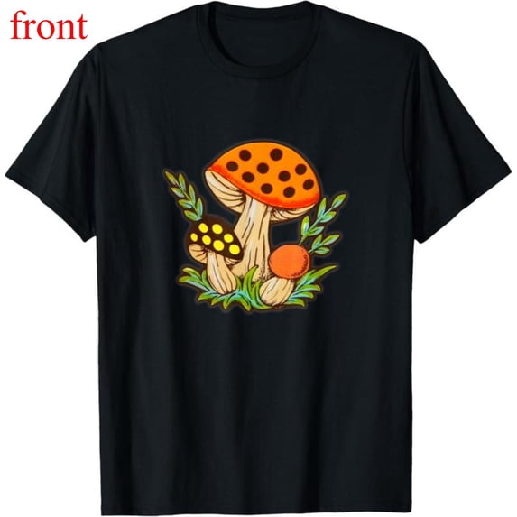 Women Mushroom Graphic Breathable T Shirt Casual Cotton Short Sleeve Round Neck Top Black S-5XL