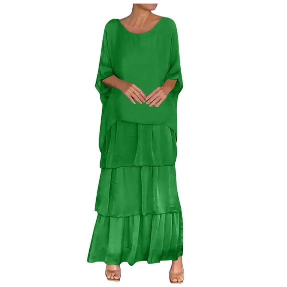 Women 3/4 Sleeve Maxi Dress Polyester Layered Dubai Outfits