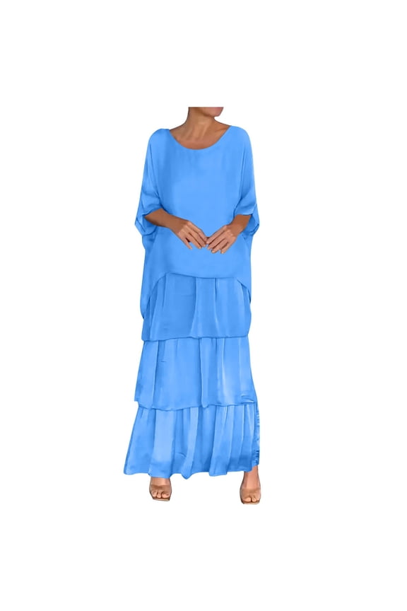 Women 3/4 Sleeve Maxi Dress Polyester Layered Dubai Outfits