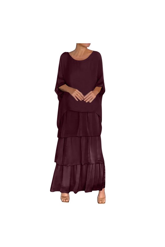 Women 3/4 Sleeve Maxi Dress Polyester Layered Dubai Outfits