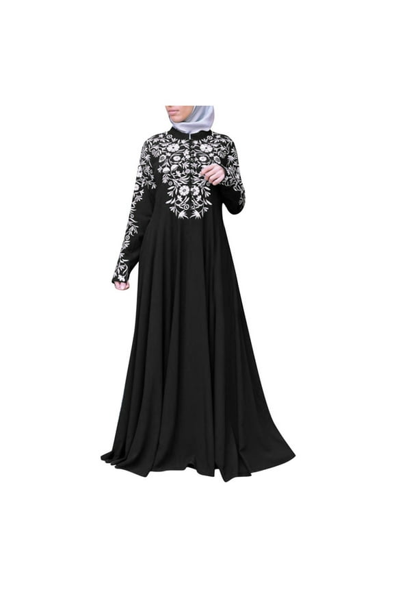 Women Muslim Dress Kaftan Arab Jilbab Abaya Islamic Lace Stitching Maxi Dress