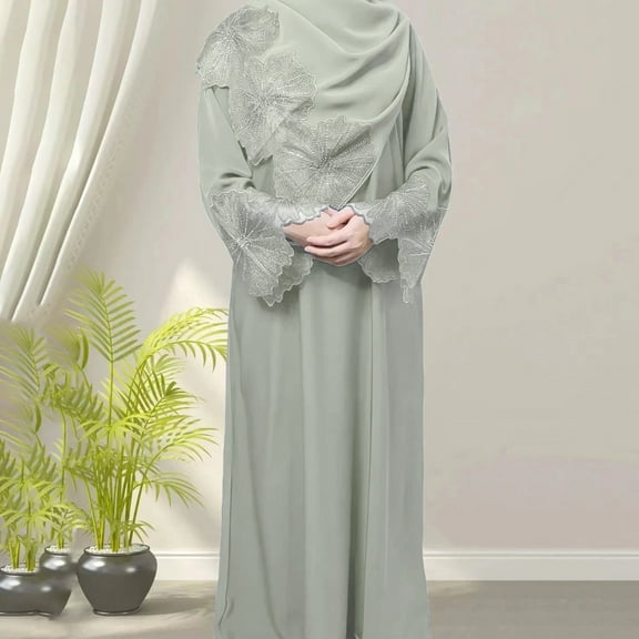 Women Muslim Dress Ramadan Clothes For Women Muslim Robe Malay Indonesia With Hijab Dress 0 Green S
