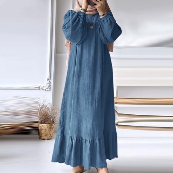 Women Muslim Dress Ramadan Clothes For Womens Abaya Long Sleeve Muslim Dress Prayer Clothes Casual Kaftan 0 Blue S