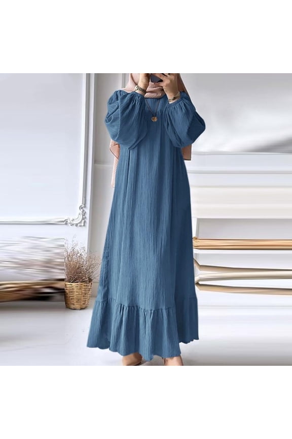 Women Muslim Dress Ramadan Clothes For Womens Abaya Long Sleeve Muslim Dress Prayer Clothes Casual Kaftan 0 Blue S