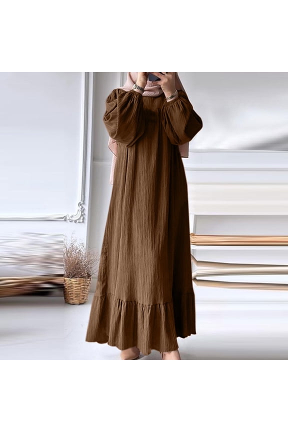 Women Muslim Dress Ramadan Clothes For Womens Abaya Long Sleeve Muslim Dress Prayer Clothes Casual Kaftan 0 Coffee XXXL