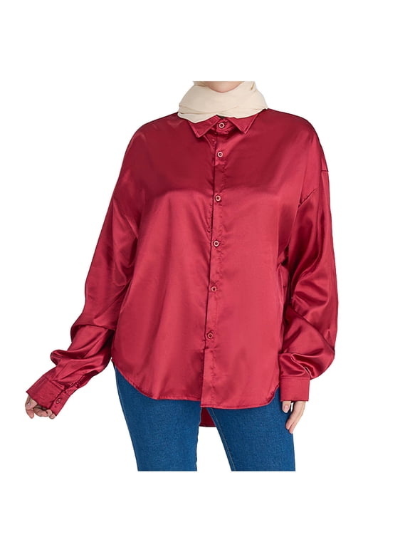 Women Muslim Satin Blouses, Casual Plus Size Islamic Arab Long Shirts, Middle East Abaya Kaftan Prayer Clothes