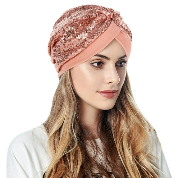 Women Muslim Turban Hatbow Sequins Hair Bonnet Head Scarf Wrap Cover