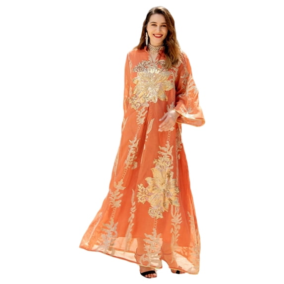 Women Muslims Dress Middle East Dress Full Length Dress Middle East Robe Long Sleeves Embroidered Robe Dress
