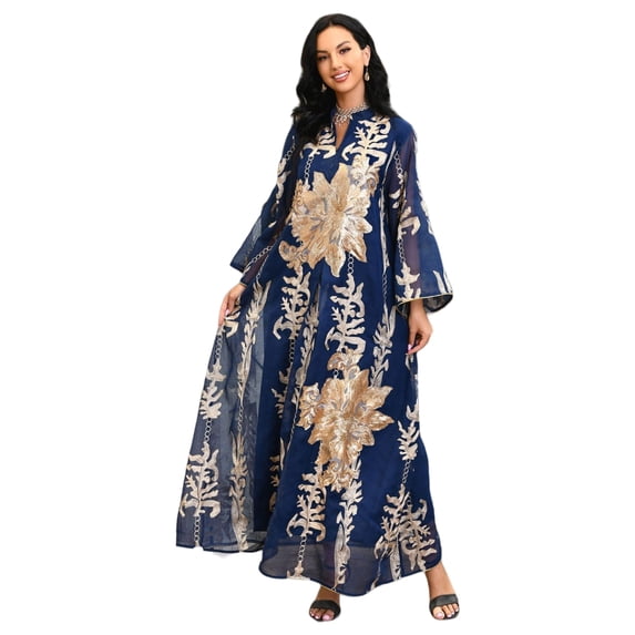 Women Muslims Dress Middle East Dress Full Length Dress Middle East Robe Long Sleeves Embroidered Robe Dress