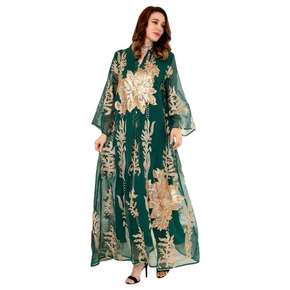 Women Muslims Dress Middle East Dress Full Length Dress Middle East Robe Long Sleeves Embroidered Robe Dress