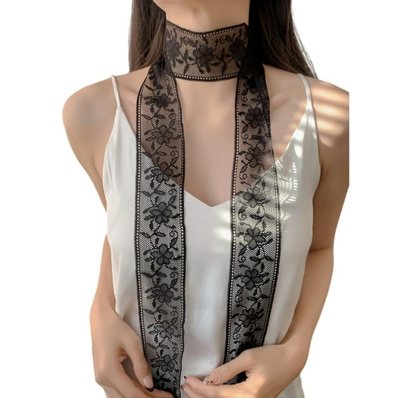 Women Narrow Long Scarf Trend Elegant Neckerchief Flower Lace Scarves