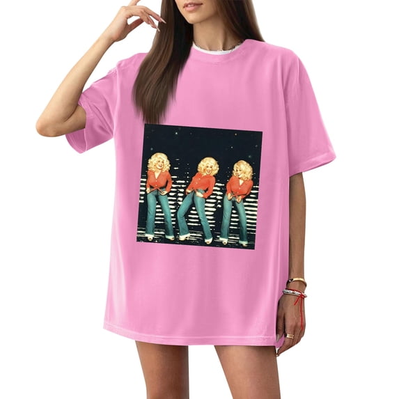 Women Nashville Western T-shirt Unisex Graphic Dolly T-shirts Short Sleeve Round Neck T-shirts for Vintage Country Music Tribute,(L)