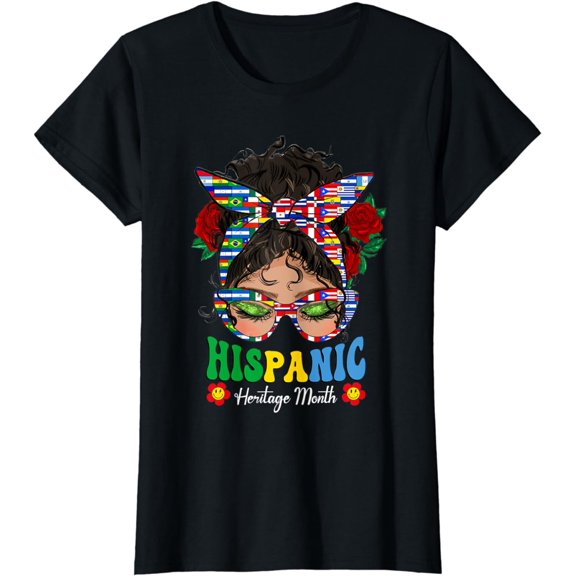 Women National Hispanic Heritage Month Hippie Messy Bun T-Shirt