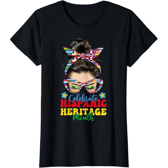 Women National Hispanic Heritage Month Hippie Messy Bun T-Shirt