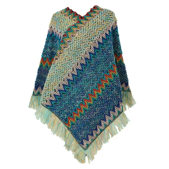 Clearance Wraps for Women Women Nationl Print Colourful Splice Poncho with Tassels Knitted Shawl Scarf Fringed Wraps Pashminas Sweater Pullover Cape Gifts Women's Acrylic Cape