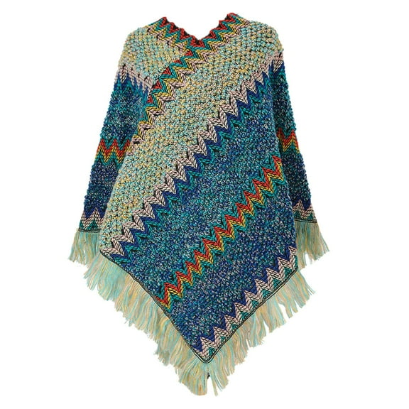 Clearance Wraps for Women Women Nationl Print Colourful Splice Poncho with Tassels Knitted Shawl Scarf Fringed Wraps Pashminas Sweater Pullover Cape Gifts Women's Acrylic Cape