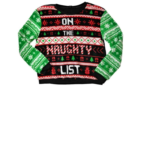 Women Naughty List Nordic Print Christmas Pull-Over Holiday Sweater Sweatshirt