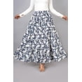 thumbnail image 1 of Women Navy Blue Cotton Maxi Skirt, Boho Flowy White Paisley Motif Hand Block Print with Elastic Waist, XS, 1 of 6