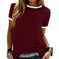 thumbnail image 1 of Women Neck Color Block Basic Casual Short Sleeve T Shirt, 1 of 9