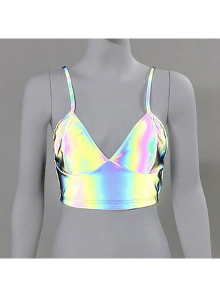 Caviotess Women's Metallic Holographic Star Bra Crop Top Lace Up Halter  Bralette Bandeau Camisole at  Women's Clothing store