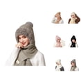 thumbnail image 1 of Women Neck Warmer Beanie Combo - Plush Knit Hat Scarf Integrated Design, Ear Flap Windproof Warm Stocking Stuffers, For Winter Outdoor Activities, 1 of 5