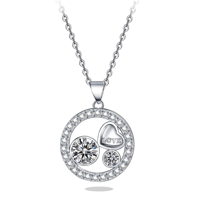 Women Necklace 14k White Gold Plated CZ Diamond Cross Love Heart Pendant Jewelry