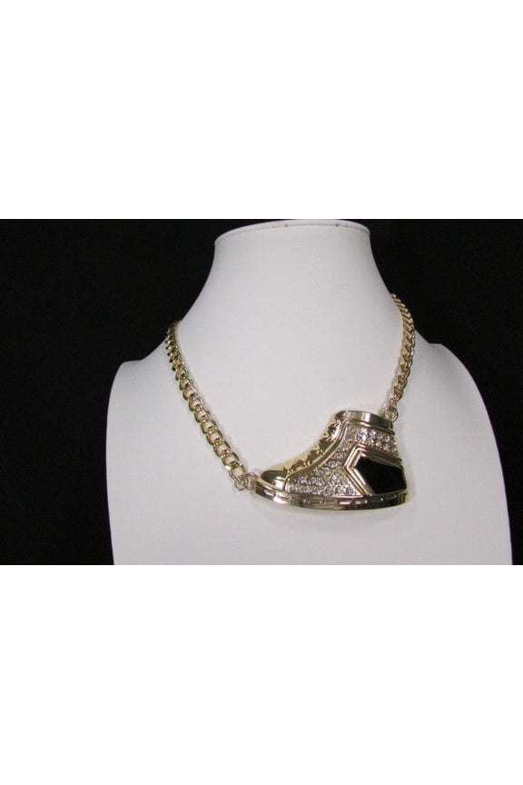 Women Necklace Fashion Gold Metal Chain Sneakers Shoe Pendant Bling Rhinestone