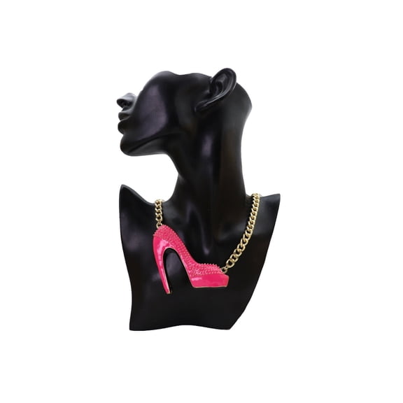 Women Necklace Gold Metal Chain Bling Fashion Pink Shoe Pump Charm Night Club