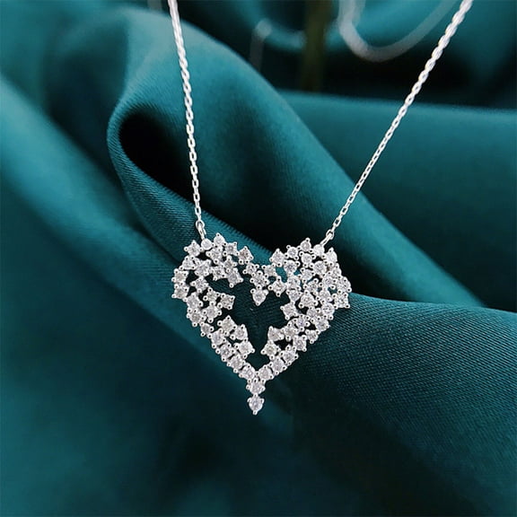 Women Necklace Heart Pendant Shimmering Cubic Zirconia Adjustable Length Neck Jewelry Daily Wear Gifting Lightweight Lady Clavicle Necklace