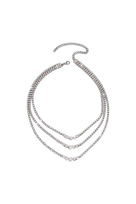 Women Necklace Multi-layer Rhinestone Decor Solid Color Exquisite Stainless Neck Decoration Jewelry Prom Party Banquet Bride Choker Necklace