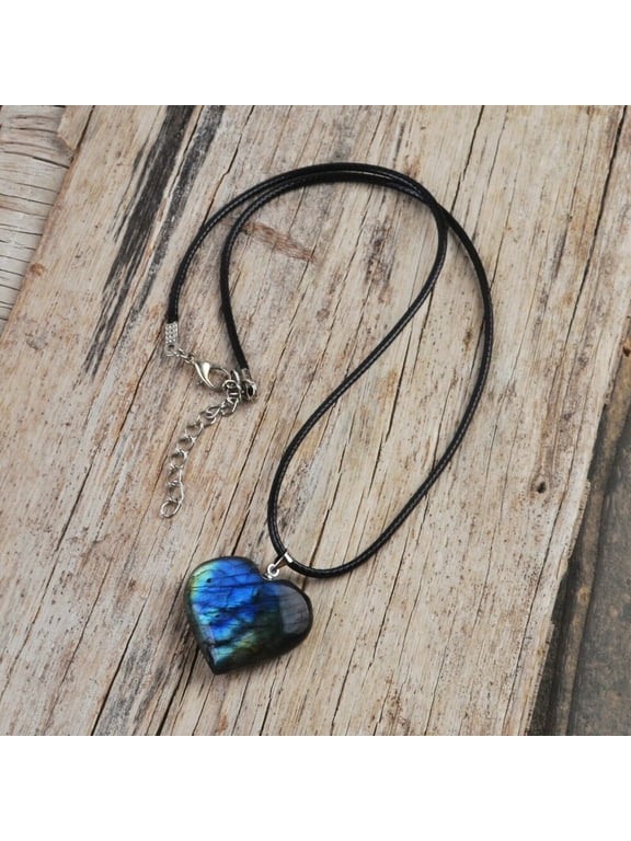 Women Necklace Natural Labradorite Dragon Heart Amulet Pendant Healing Energy