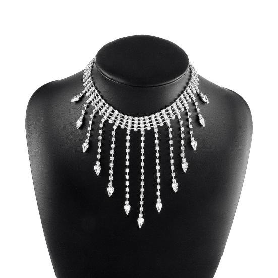 Women Necklace Prom Party Rhinestone Necklace Symmetric Hollow Out Stainless Luxury Exquisite Bride Wedding Queen Neck Decoration Jewelry Neck
